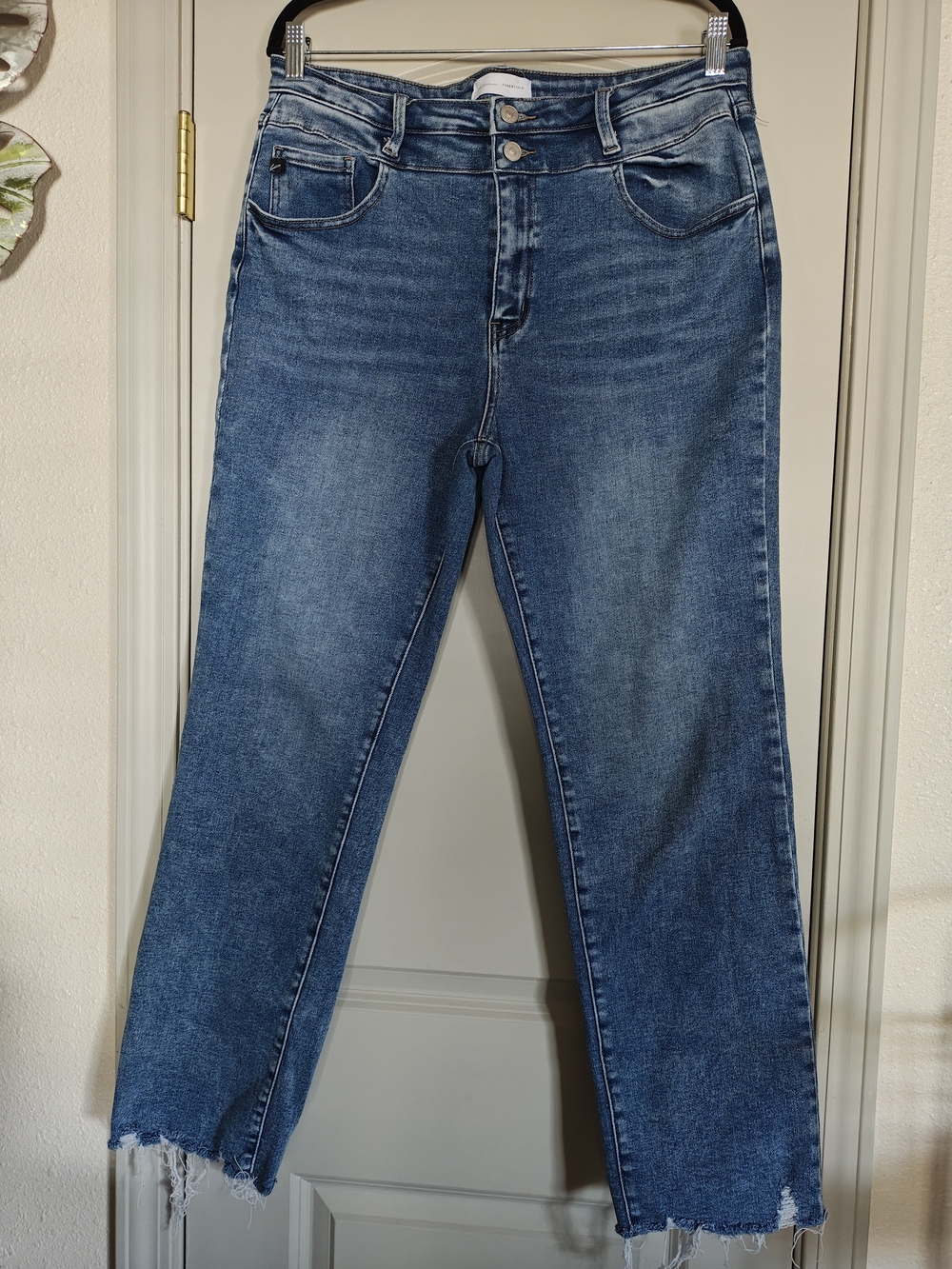 KanCan Indigo Straight-Leg Jeans with Frayed Hem